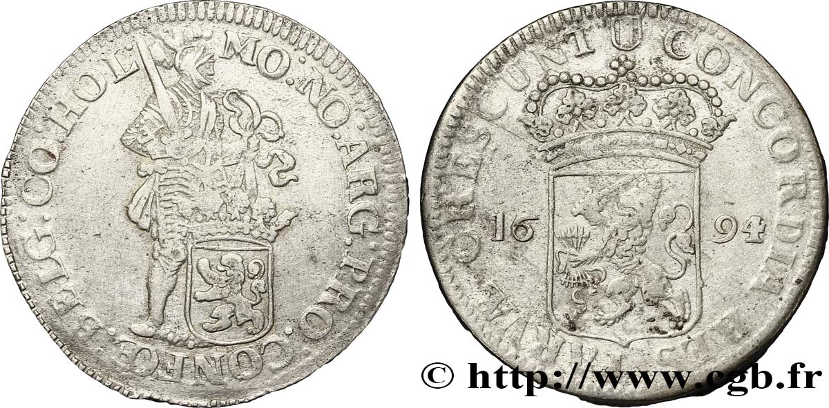PAíSES BAJOS - PROVINCIAS UNIDAS 1 Ducat d argent Hollande 1694 Amsterdam BC+ 
