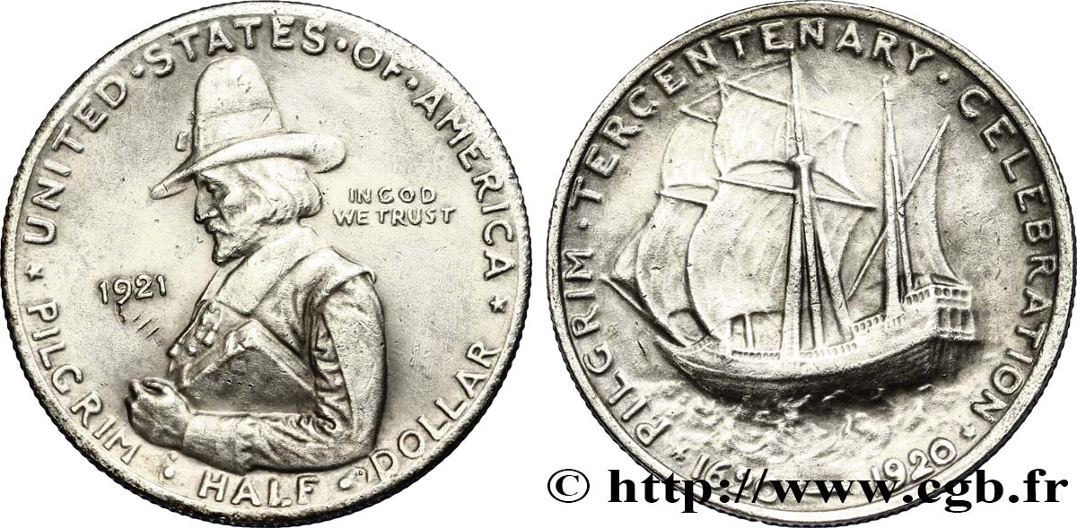ESTADOS UNIDOS DE AMÉRICA 1/2 Dollar Tricentenaire de l’arrivée du Mayflower 1921  MBC+ 
