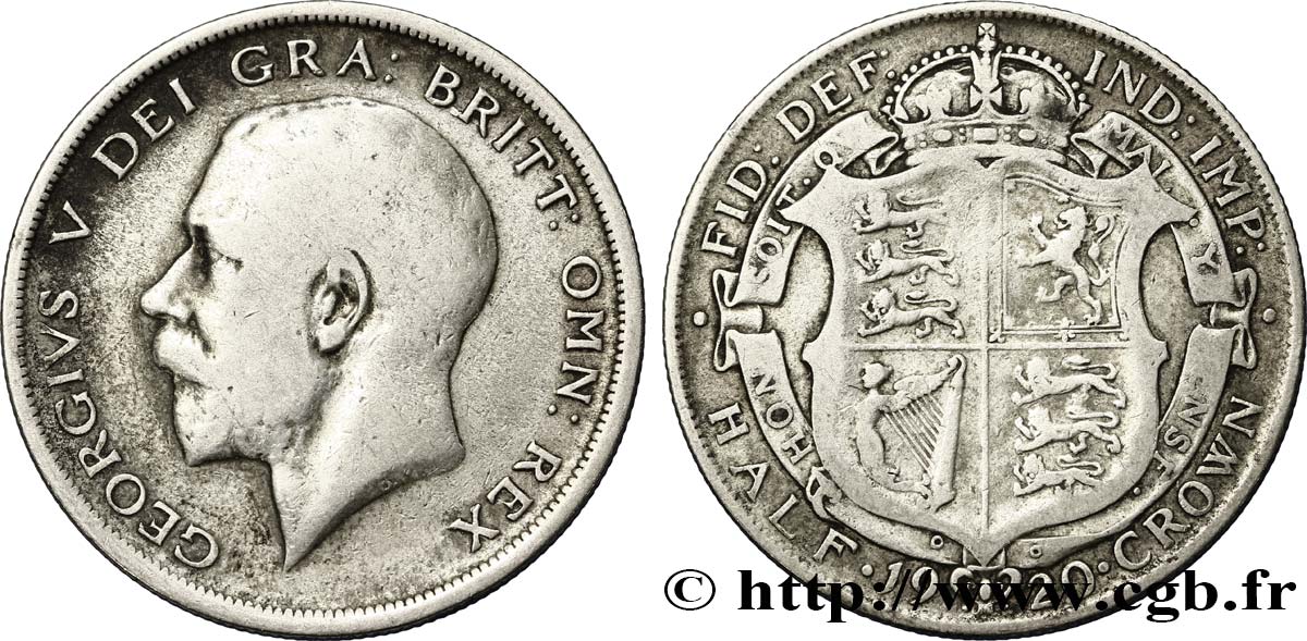 REINO UNIDO 1/2 Crown Georges V / blason 1920  BC 