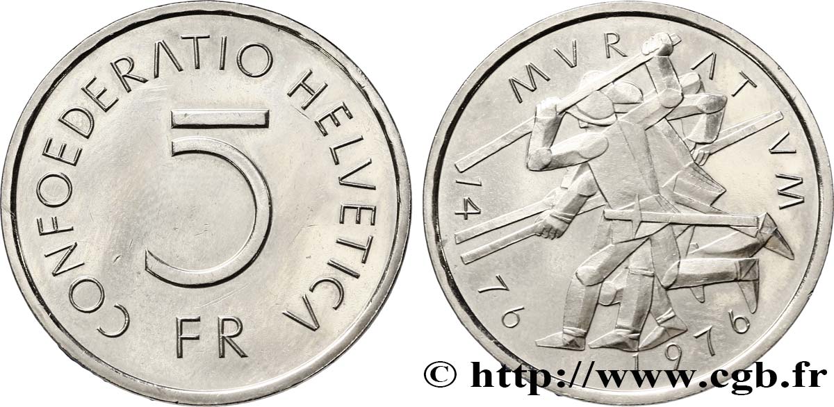 SWITZERLAND 5 Francs 500e anniversaire de la bataille de Murten 1976 Berne - B AU 