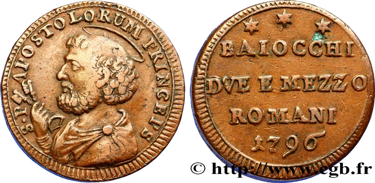 VATICANO Y ESTADOS PONTIFICIOS 2 1/2 Baiocchi St Pierre 1796 Rome MBC 