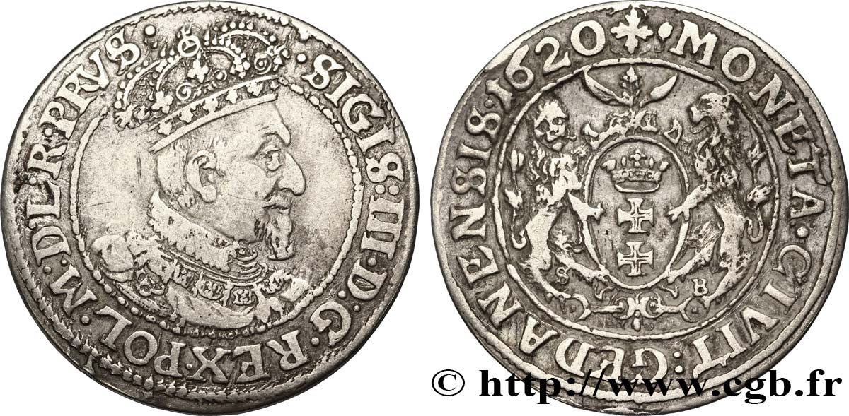 POLAND 1/4 de Thaler Sigismond III Vasa 1620 Dantzig XF 