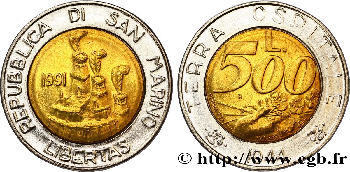 SAN MARINO 500 Lire Terre de refuge en 1944 1991 Rome - R MS 