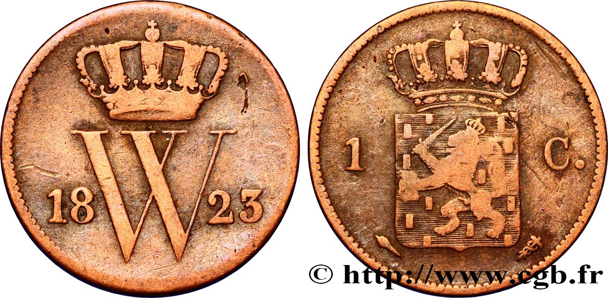 PAESI BASSI 1 Cent  emblème monogramme de Guillaume Ier 1823 Utrecht MB 