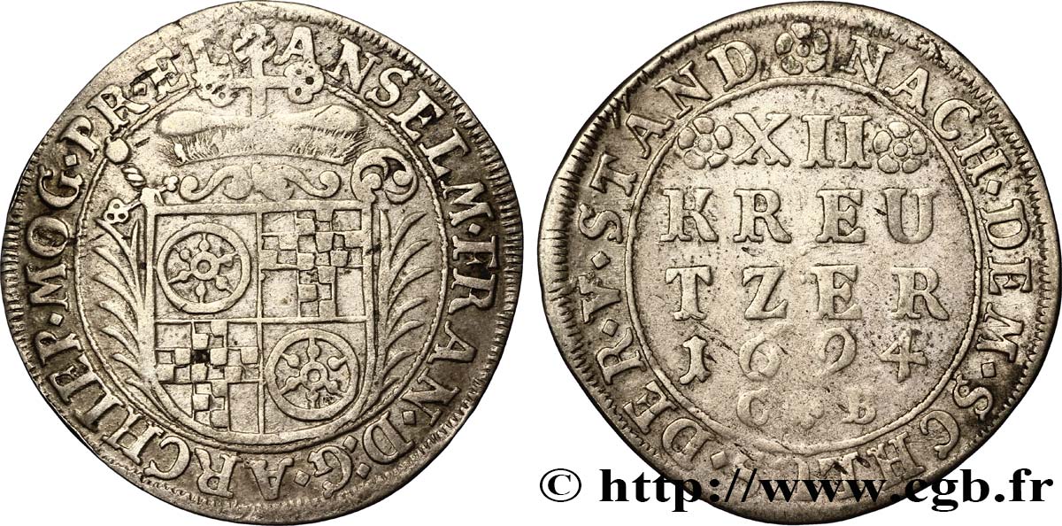 GERMANIA - MAGONZA 12 Kreuzer 1694  q.BB 