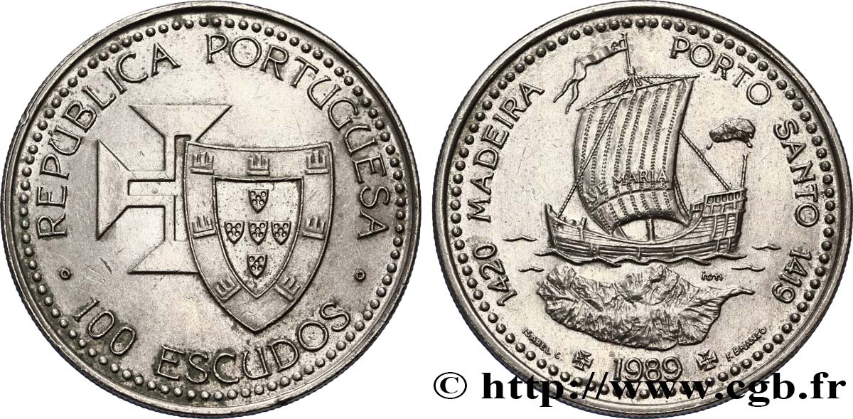 PORTUGAL 100 Escudos Découvertes Portugaises de Madère 1420 et Porto Santo 1419 1989  EBC 