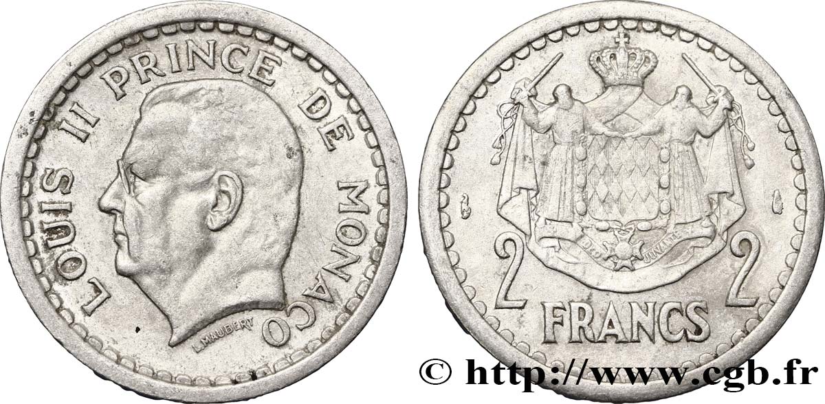 MONACO 2 Francs Louis II / armes (1943) Paris SS 