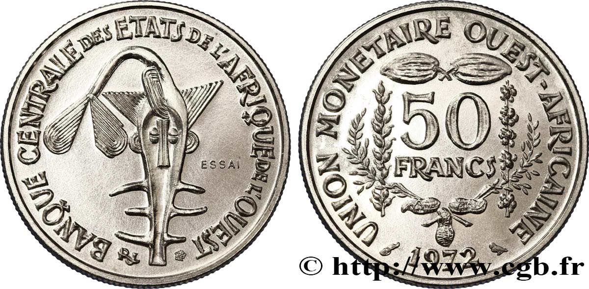 ESTADOS DE ÁFRICA DEL OESTE Essai 50 Francs masque 1972  SC 