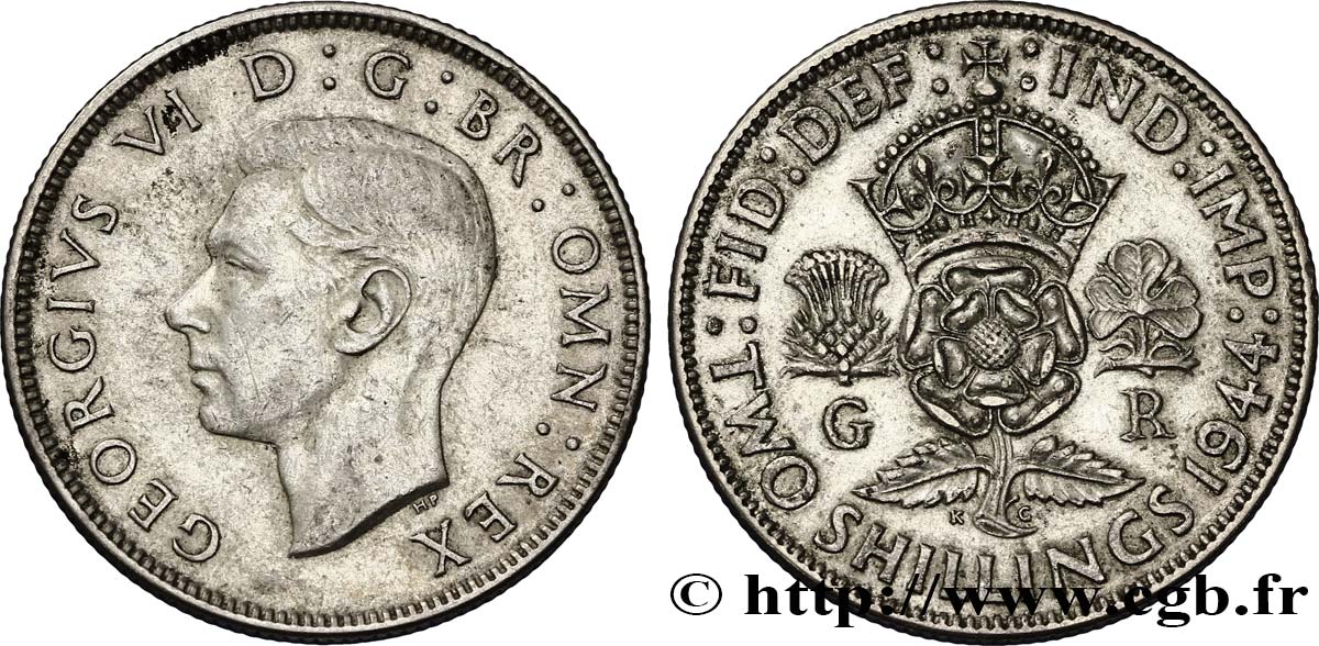 REINO UNIDO 1 Florin (2 Shillings) Georges VI 1944  MBC 