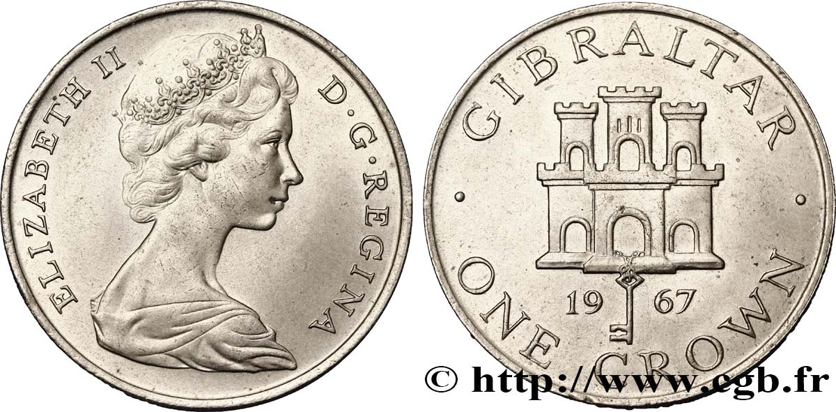 GIBRALTAR 1 Crown  Elisabeth II / emblème 1967  EBC 