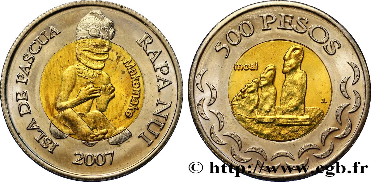 ISOLA DI PASQUA 500 Pesos dieu Make-make / moaïs (statues de lîle de Pâques) 2007  MS 