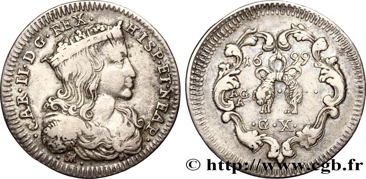 ITALIA - REINO DE NAPOLES 1 Carlino Charles II 1699  MBC 