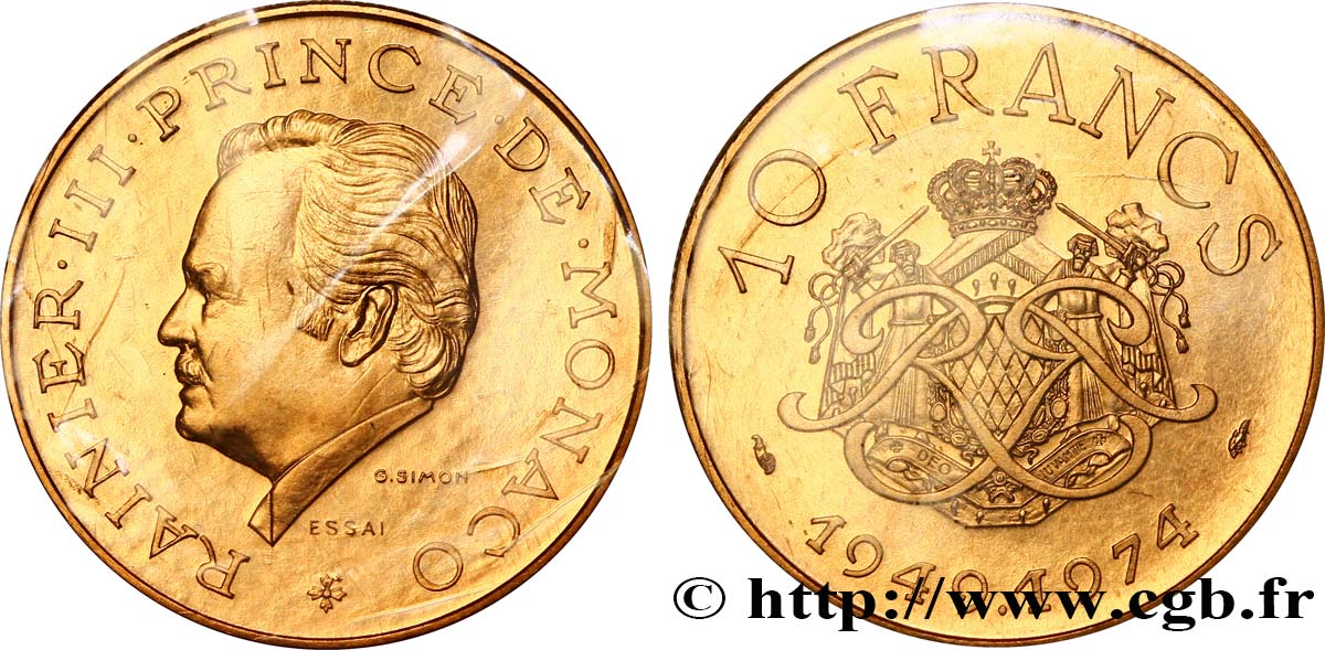 MONACO Essai de 10 Francs Rainier III 25e anniversaire de règne 1974 Paris FDC 