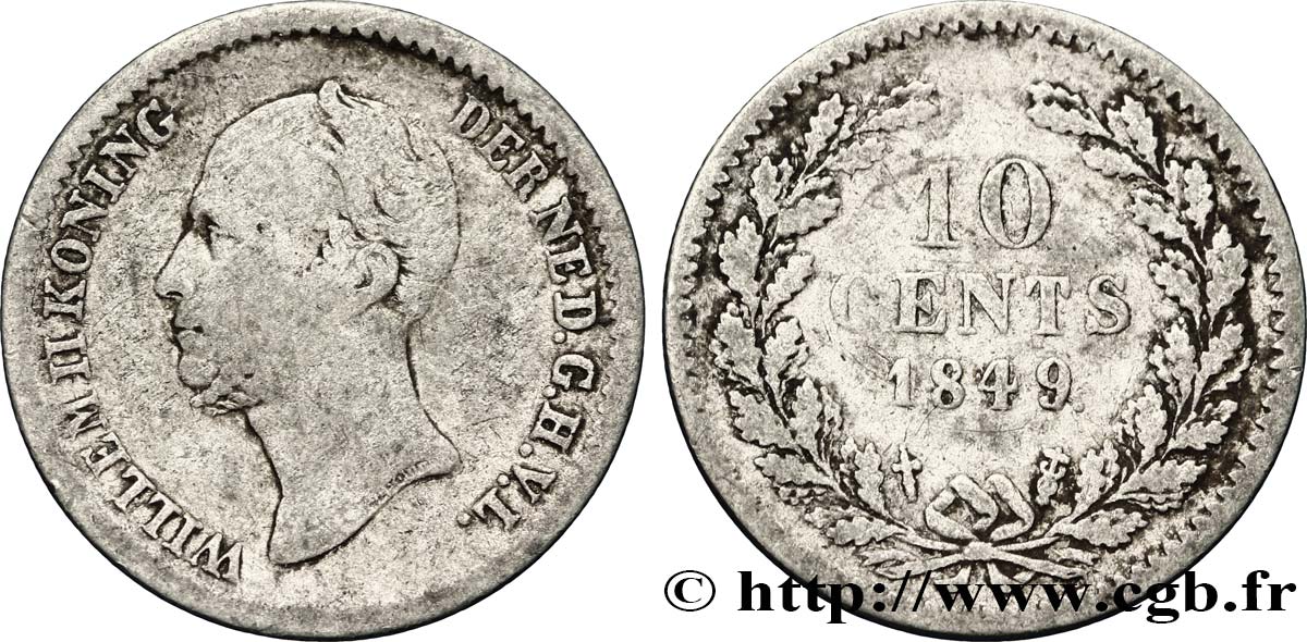 PAYS-BAS 10 Cents Guillaume II 1849 Utrecht TB 