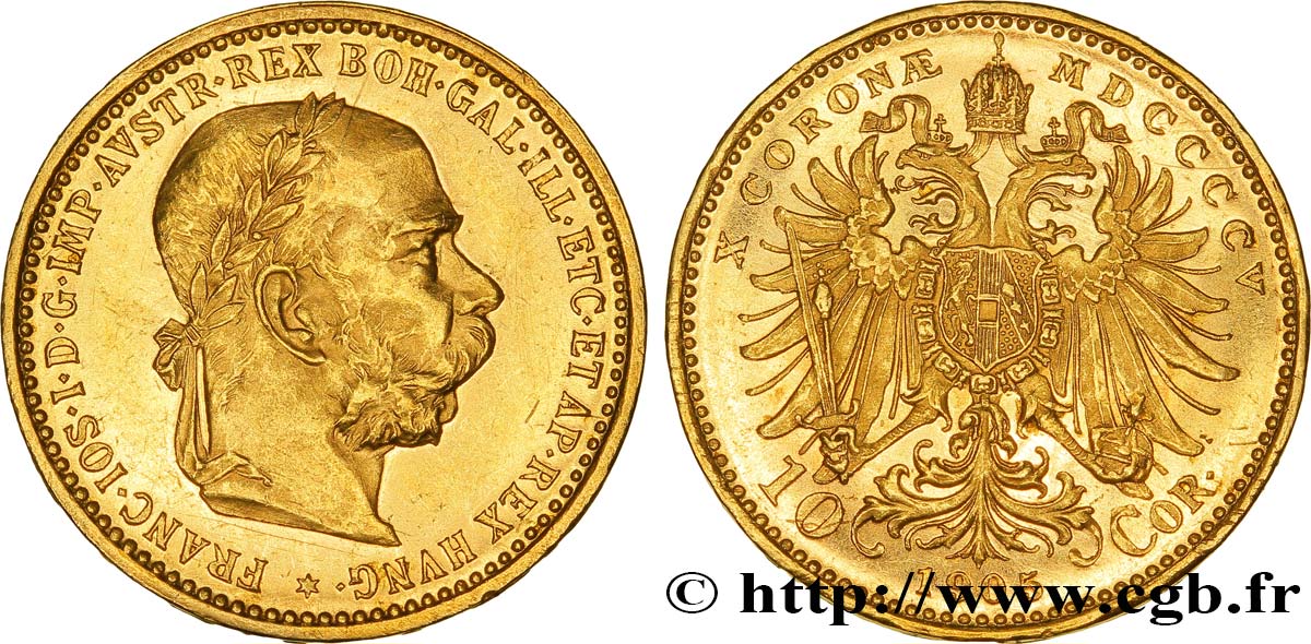 AUSTRIA 10 Corona en or, 1er type 1905 Vienne AU 
