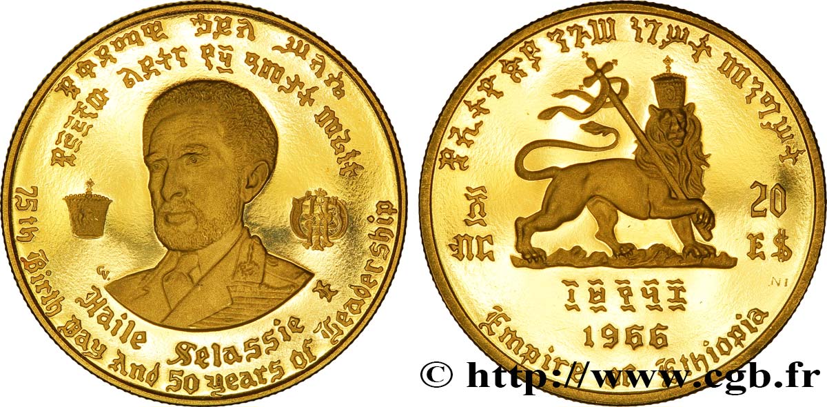 ÉTHIOPIE 20 Dollars 75e anniversaire et  / Lion de Juda 1966  FDC 