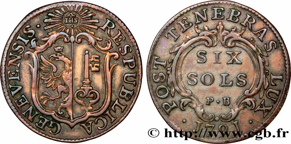SUISA - REPUBLICA DE GINEBRA 6 Sols - PB 1791 Genève BC+ 
