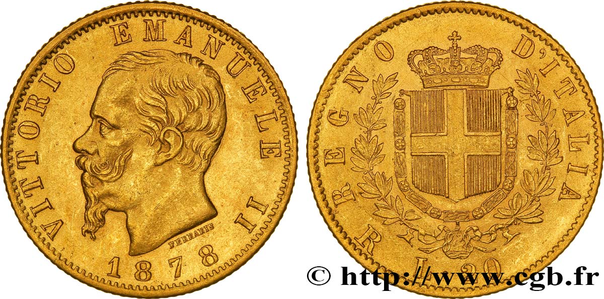 ITALIA 20 Lire Victor Emmanuel II 1878 Rome SPL 