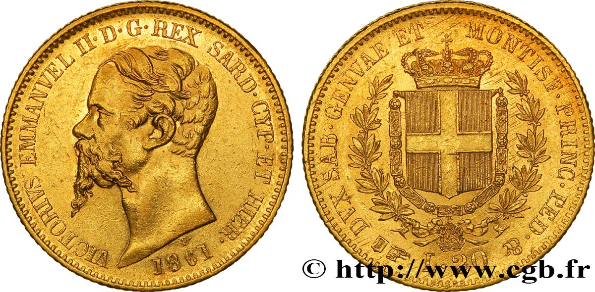 ITALIE - ROYAUME DE SARDAIGNE 20 Lire Victor-Emmanuel II 1861 Turin TTB 