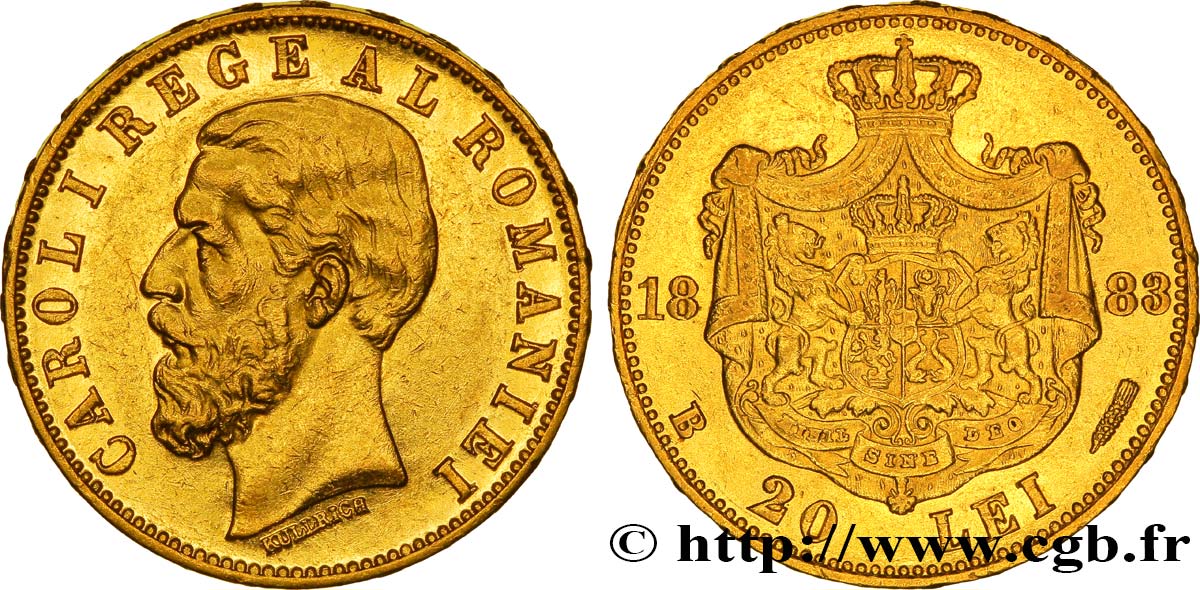 ROMANIA 20 Lei or Charles Ier 1883 Bucarest q.SPL 