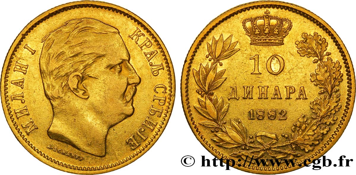 SERBIA 10 Dinara Milan IV Obrenovic 1882 Vienne MBC 