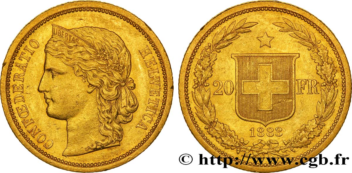 SVIZZERA  20 Francs buste diadémé d Helvetia 1883 Berne SPL 