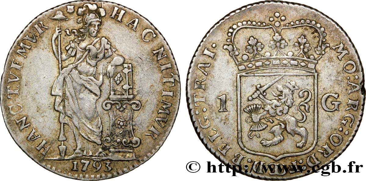 NETHERLANDS - UNITED PROVINCES 1 Gulden Utrecht 1793  XF 
