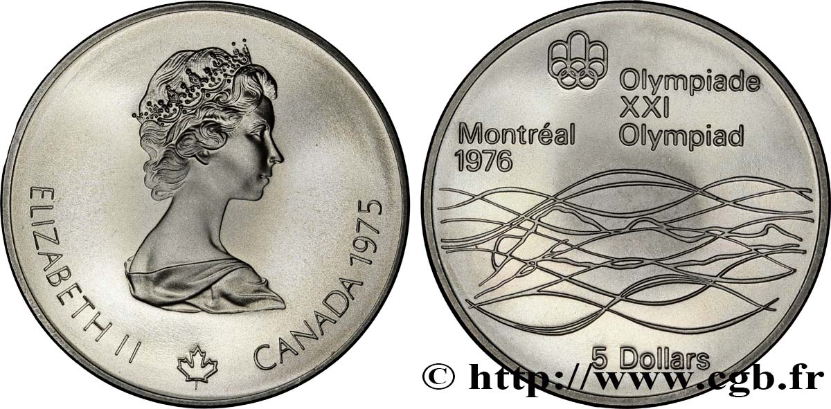 CANADá
 5 Dollars JO Montréal 1976 natation / Elisabeth II 1975  FDC 