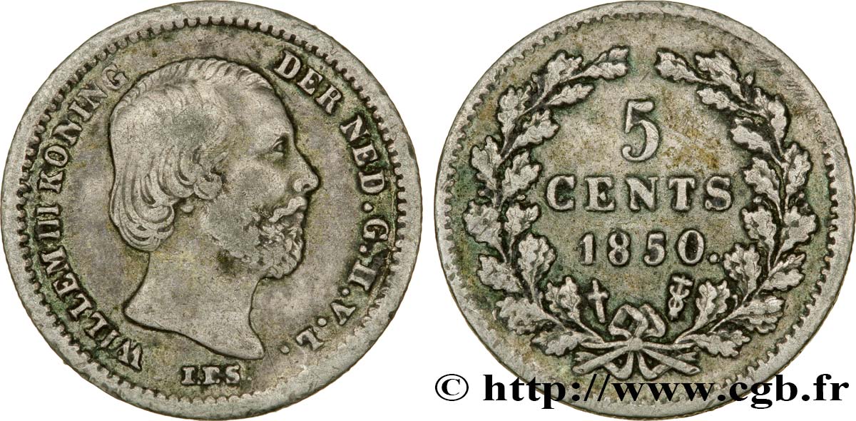 PAESI BASSI 5 Cents William III variété avec point derrière la date 1850 Utrecht BB 
