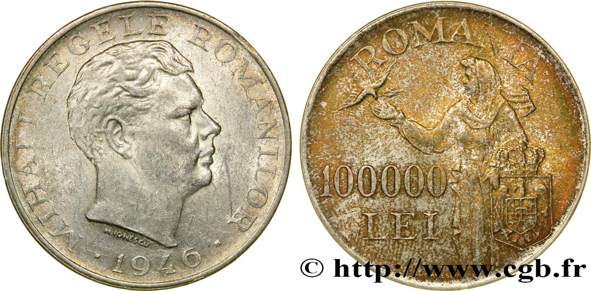 ROMANIA 100000 Lei Michel Ier 1946  VF 