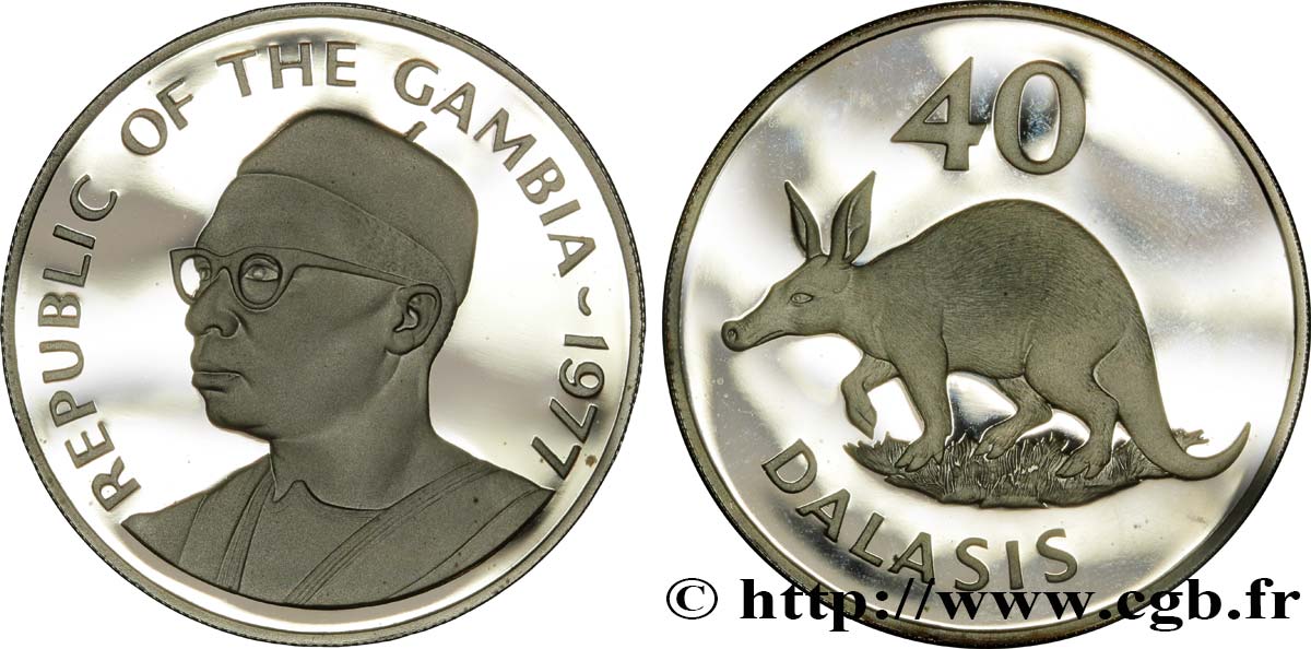 GAMBIA 40 Dalasis Sir Dawda Jawara proof 1977  fST 