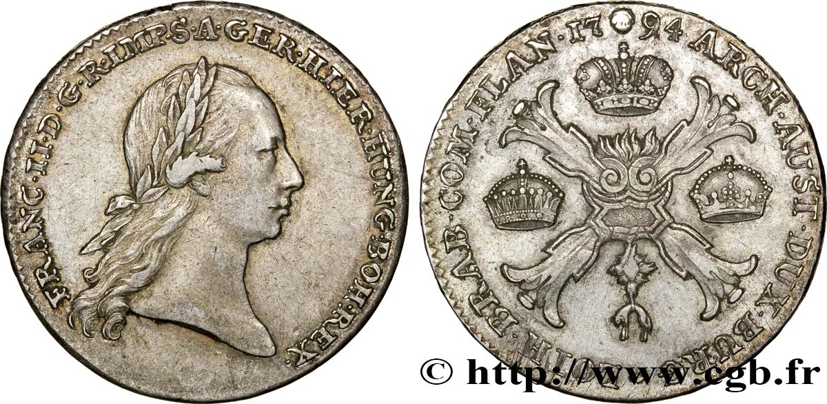 BELGIQUE - PAYS-BAS AUTRICHIENS 1 Kronenthaler Lombardie François II d’Autriche 1794 Kremnitz TTB+ 