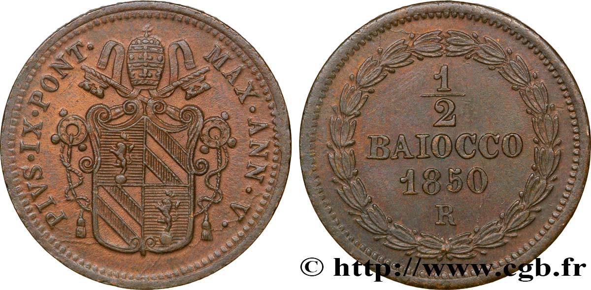 VATICAN AND PAPAL STATES 1/2 Baiocco an V 1850 Rome AU 