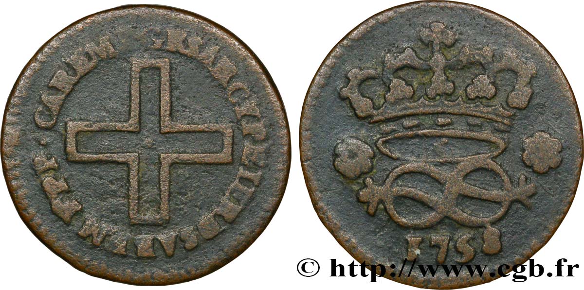 ITALY - KINGDOM OF SARDINIA 2 Denari au nom de Charles Emmanuel III 1758 Turin VF/XF 