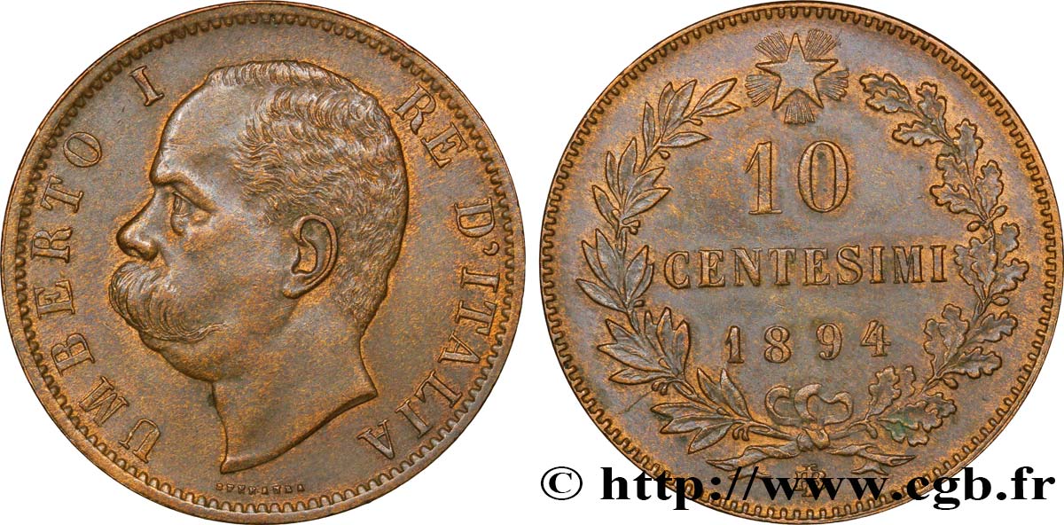 ITALIA 10 Centesimi Humbert Ier 1894 Birmingham EBC 