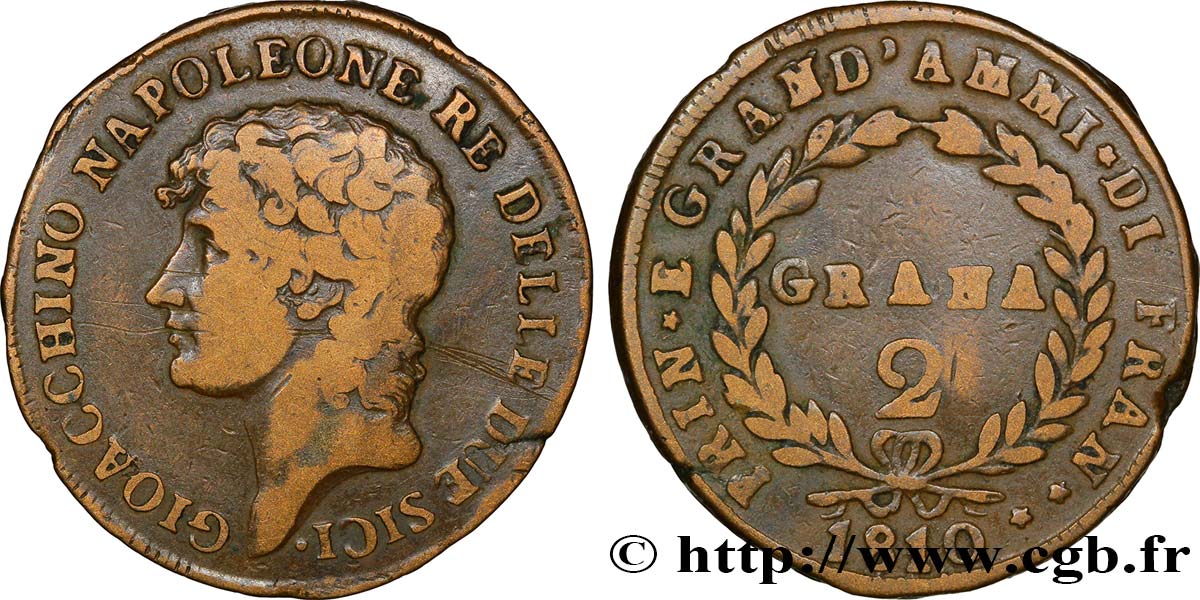 ITALIA - REGNO DELLE DUE SICILIE 2 Grana Joachim Murat (Gioachino Napoleone) Roi des deux Siciles 1810  MB 
