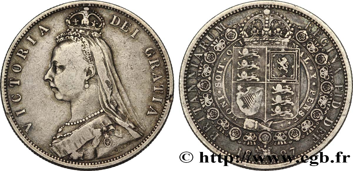 ROYAUME-UNI 1/2 Crown Victoria buste du jubilé 1887 Londres TB+ 