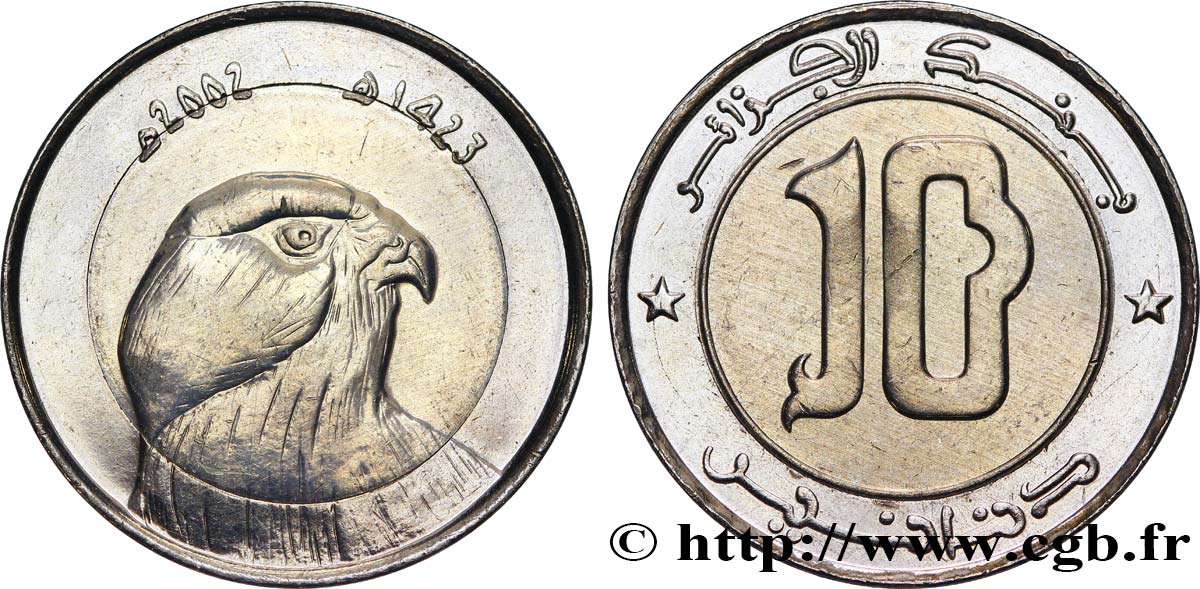 ARGELIA 10 Dinars tête de faucon an 1422 2002  SC 