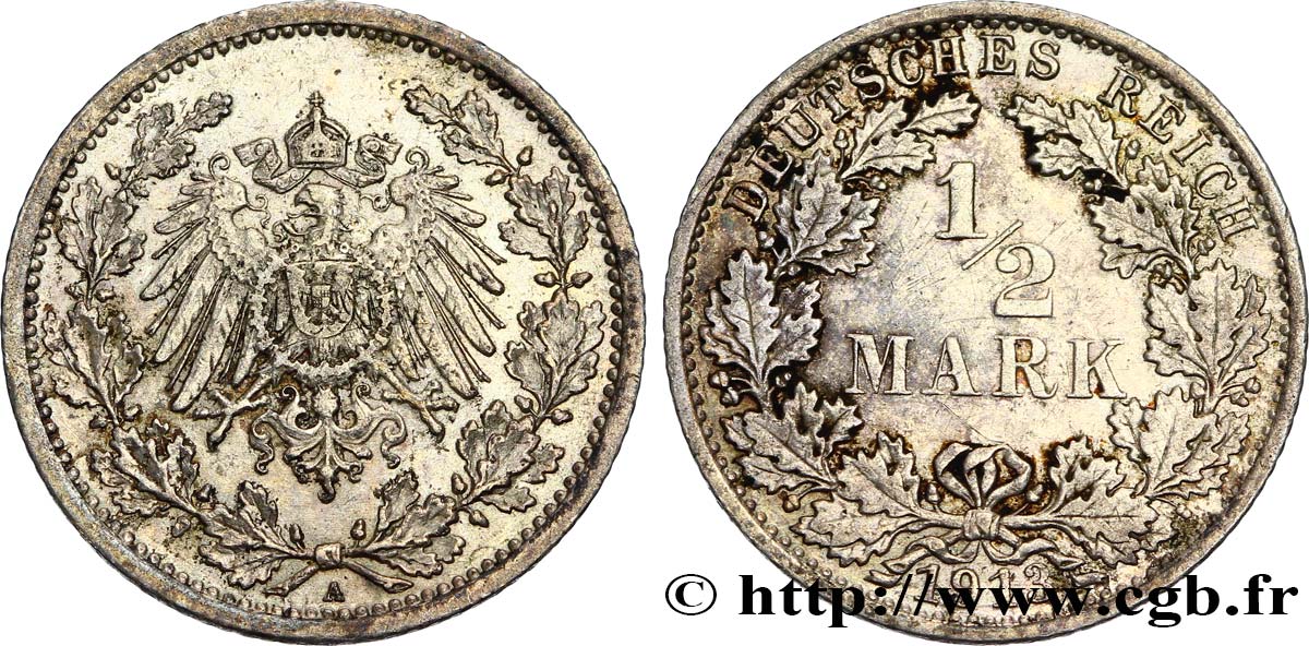 ALEMANIA 1/2 Mark Empire aigle impérial 1913 Berlin EBC 