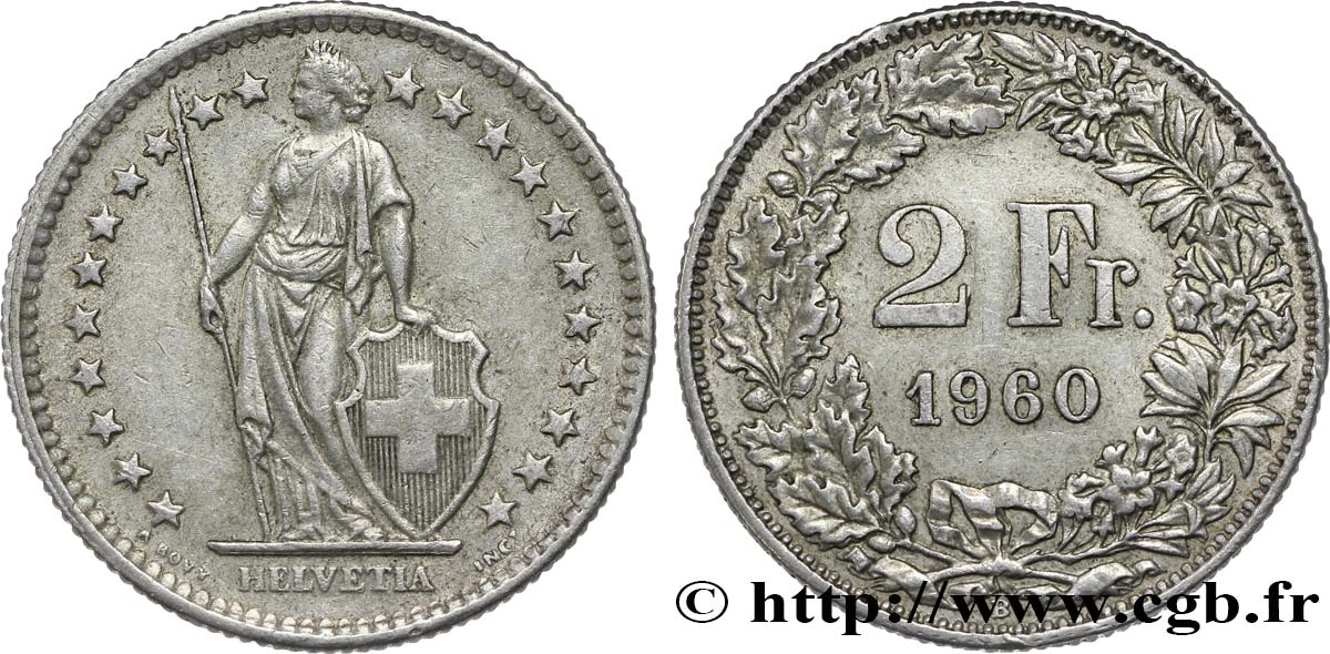 SUISSE 2 Francs Helvetia 1960 Berne - B TTB+ 
