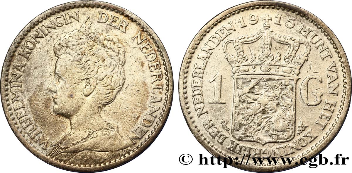 PAíSES BAJOS 1 Gulden Wilhelmina 1915  BC+ 