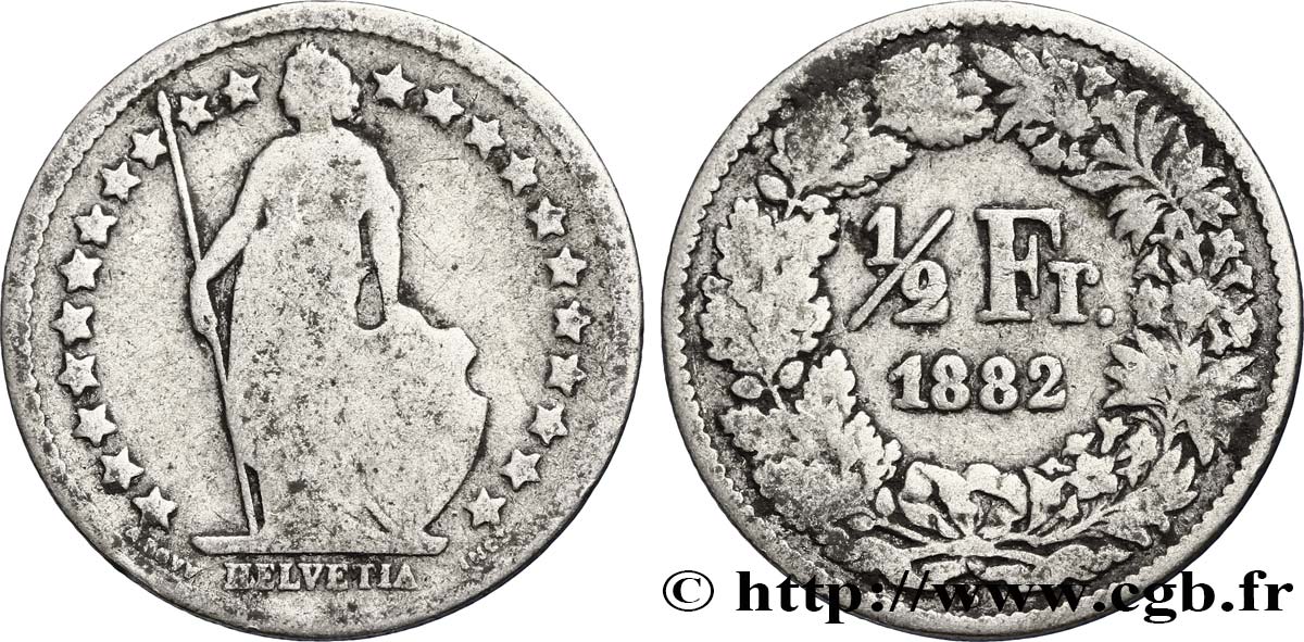 SWITZERLAND 1/2 Franc Helvetia 1882 Berne - B VF 
