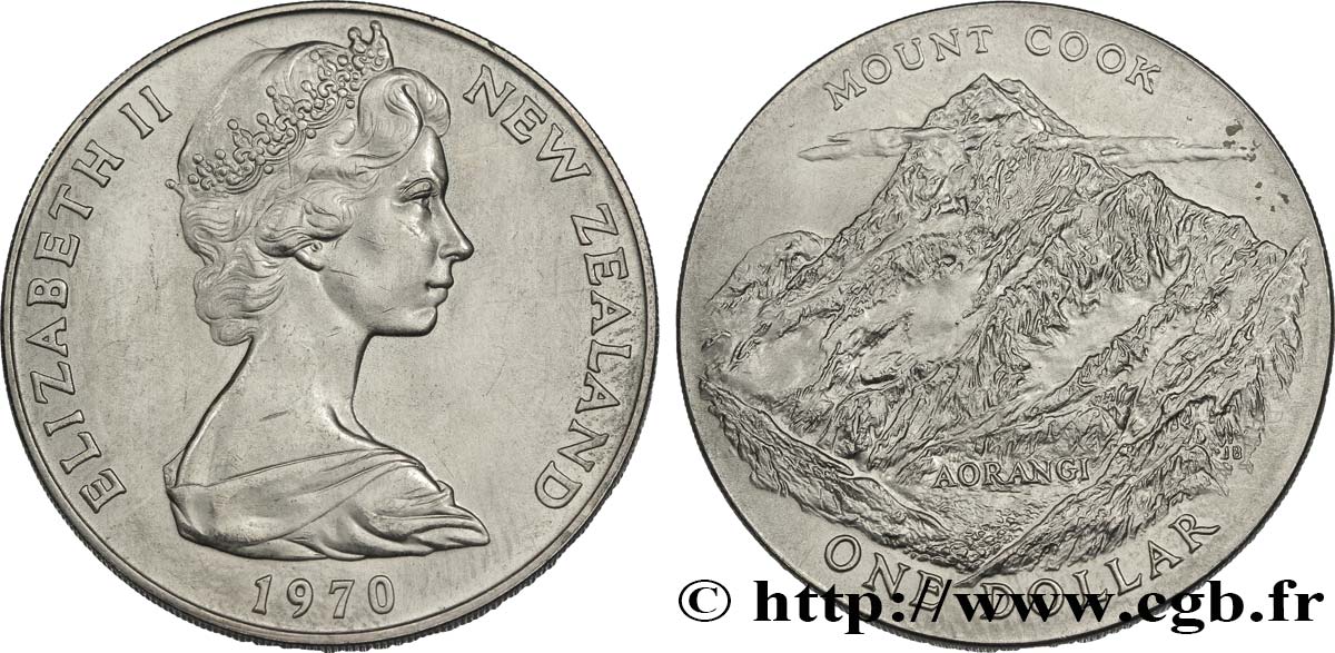 NEW ZEALAND 1 Dollar Elisabeth II / Mont Cook 1970 Canberra AU 