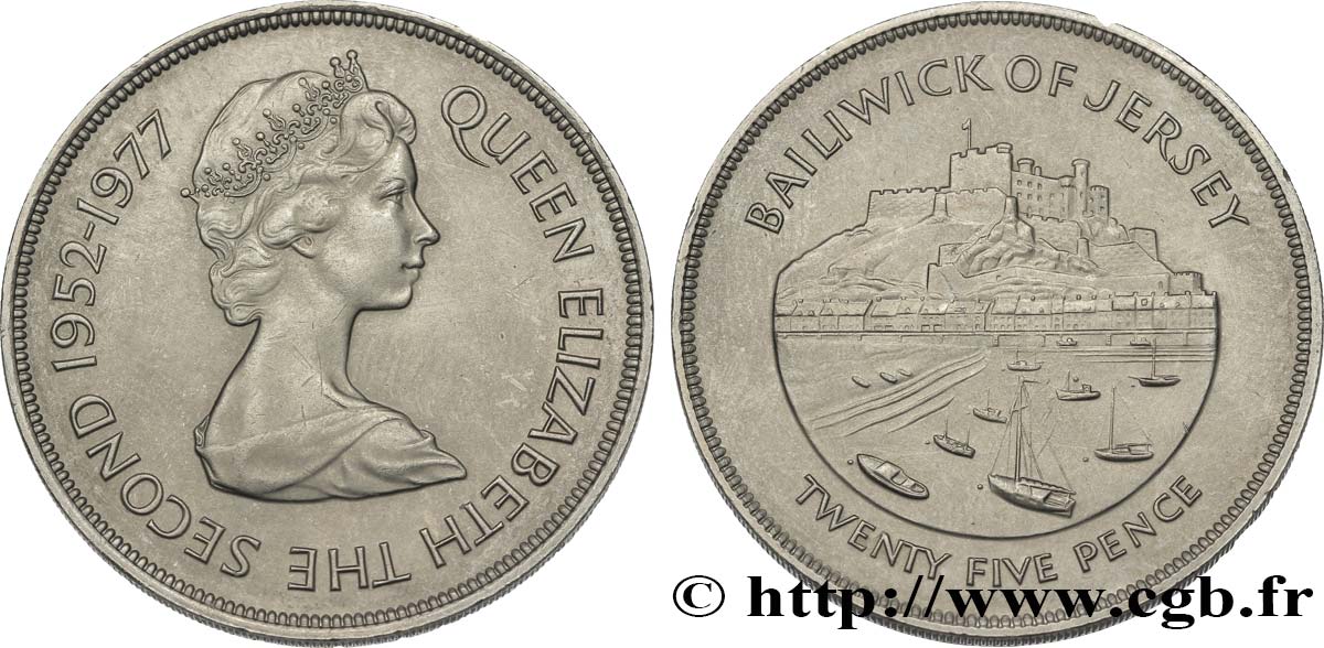 JERSEY 25 Pence Jubilé d’argent d’Elisabeth II 1977  SUP 
