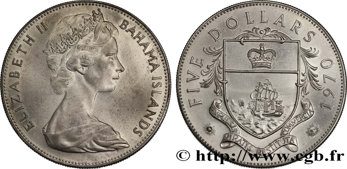 BAHAMAS 5 Dollars Elisabeth II 1970  VZ 