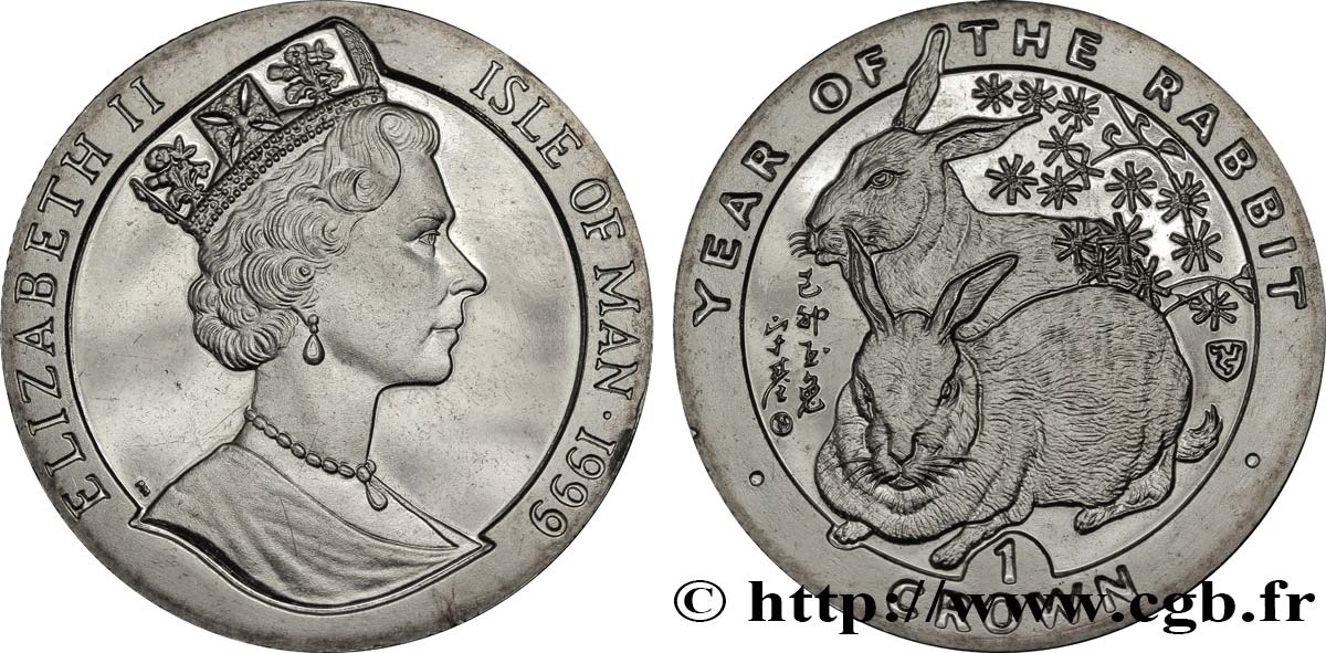 ISLE OF MAN 1 Crown Proof année du lapin 1999  MS 