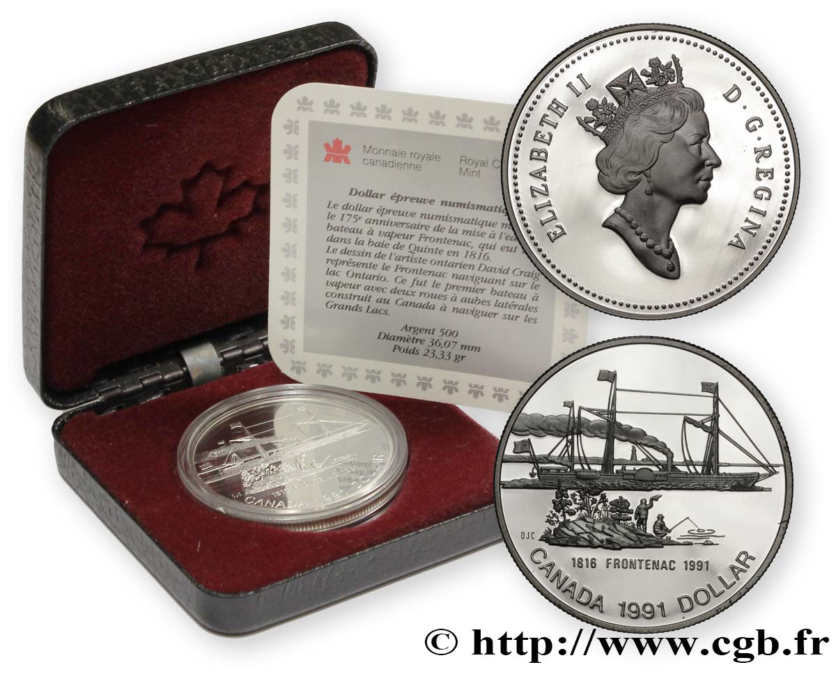 CANADA 1 Dollar proof Elisabeth II / Le vapeur Frontenac 1991  MS 