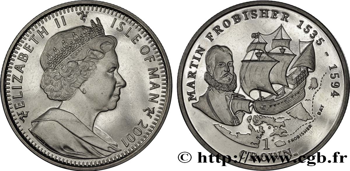ISLE OF MAN 1 Crown Proof le navigateur Martin Frobisher 2001  MS 