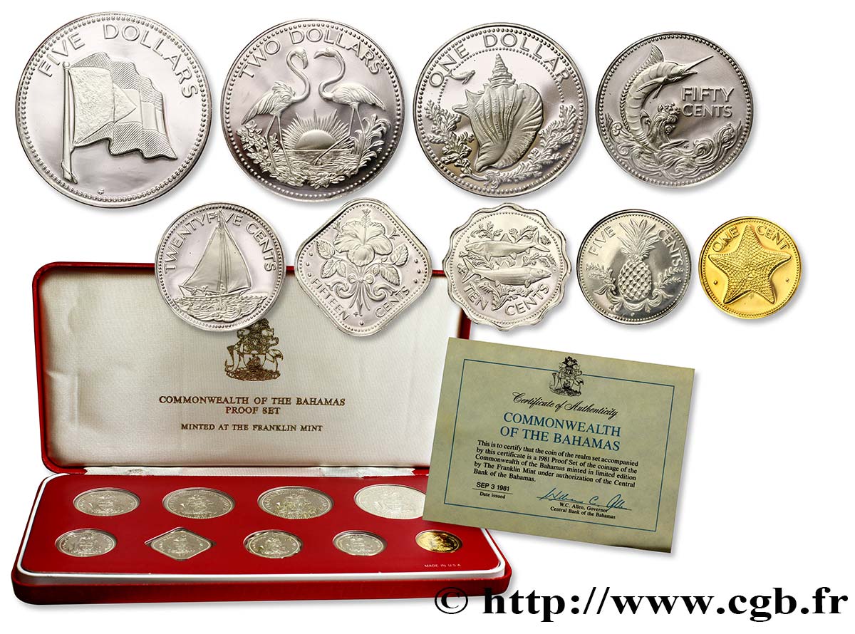 BAHAMAS Série Proof 9 monnaies 1981 Franklin Mint FDC 