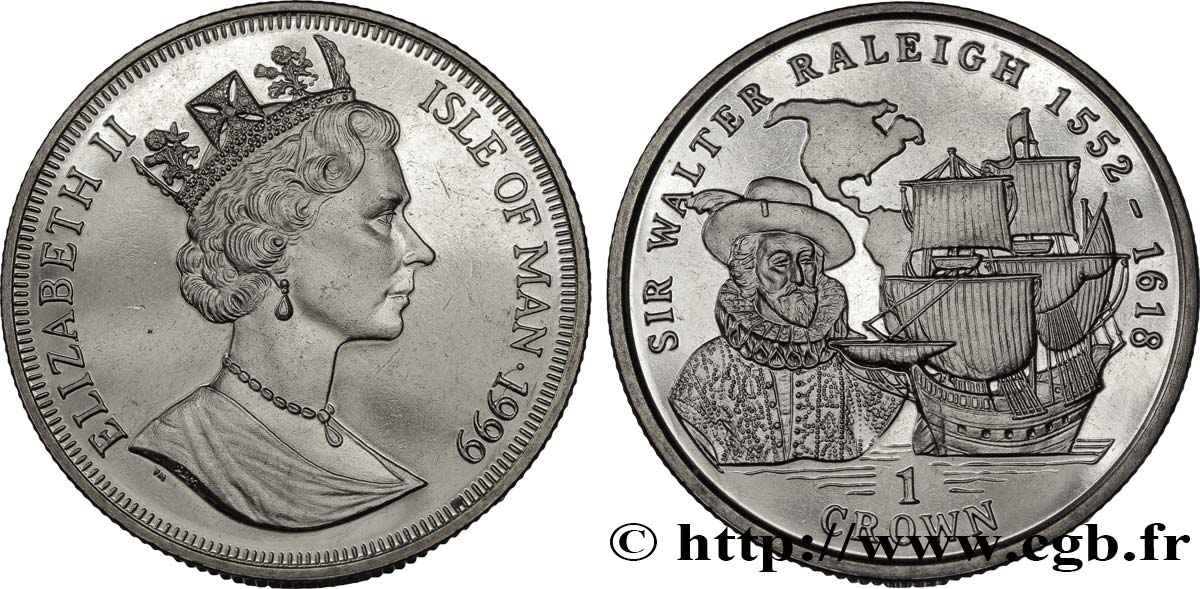 ISOLA DI MAN 1 Crown Proof Sir Walter Raleigh 1999  MS 